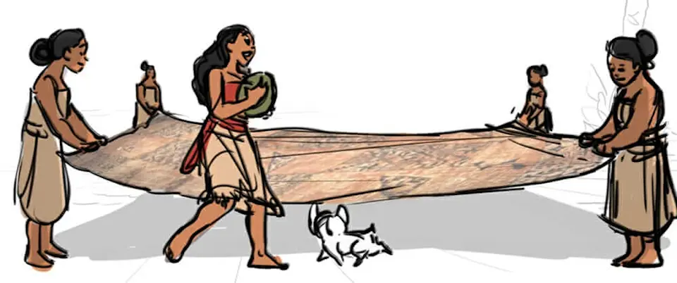 An early sketch of Moana interacting with women