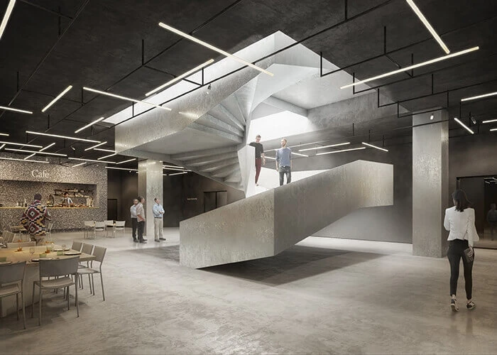 Treppenhaus des Fotografiemuseums Fotografiska in London.