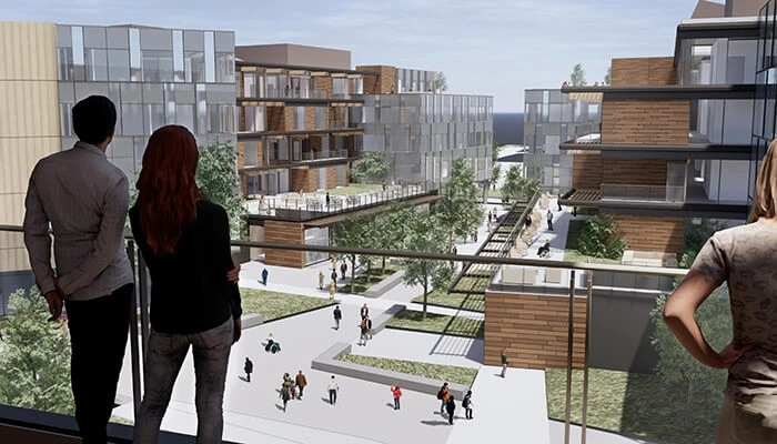 Detailed rendering of the Microsoft campus redevelopment 