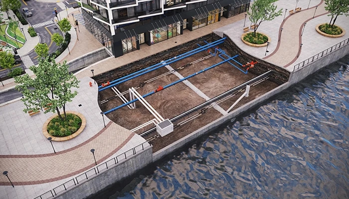 A digital rendering of a water treatment plant