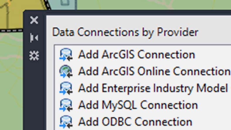 Data Connections by Provider options, including ArcGIS, ArcGIS Online, Enterprise, MySQL, and ODBC connections.