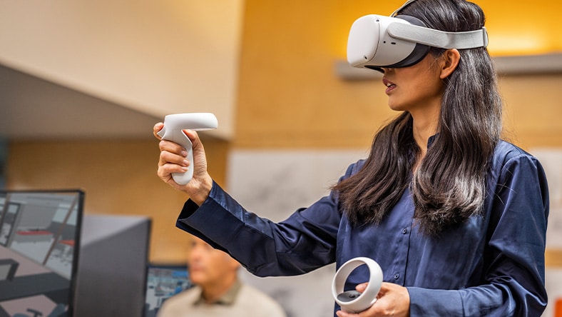 woman using VR headset