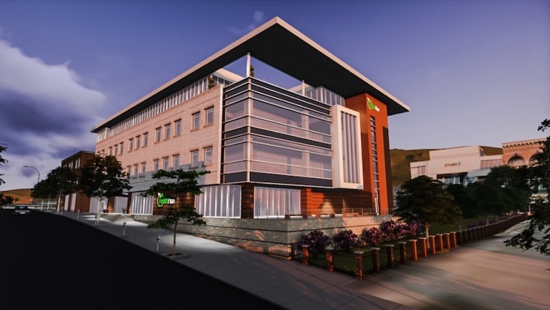 Rendering of the exterior of the Wheeling building