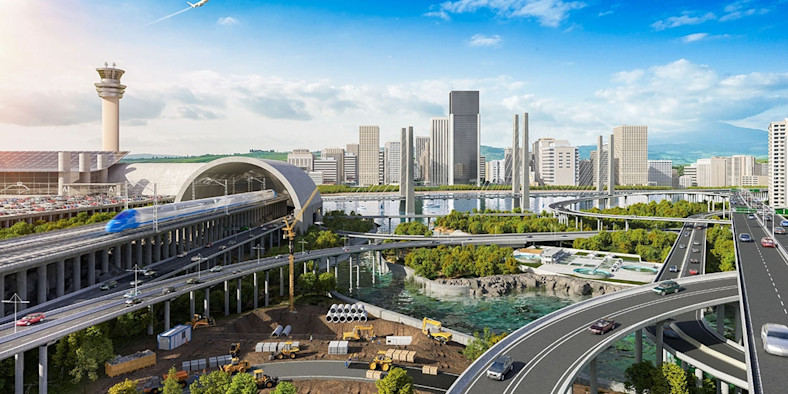 A city skyline rendering