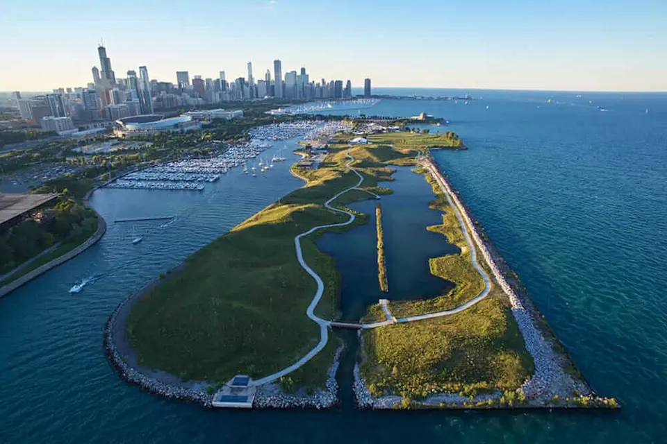Northerly Island off of Chicago shoreline.