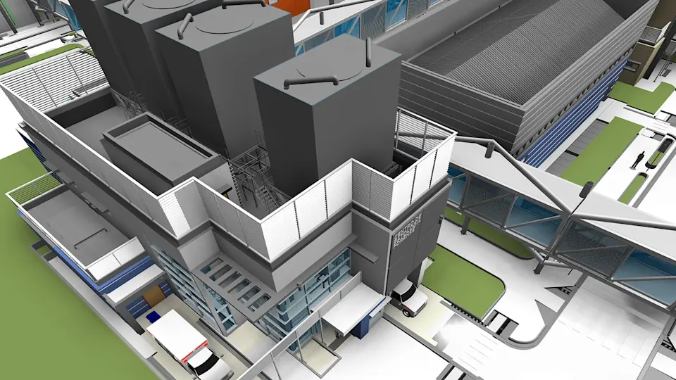 Revit rendering of a rooftop installation for HVAC equipment.