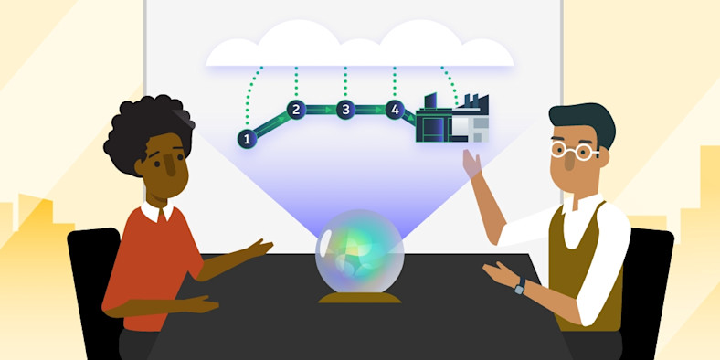 An illustration of two people discussing digital investment strategies