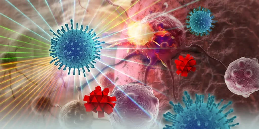 A stylized image of viruses.