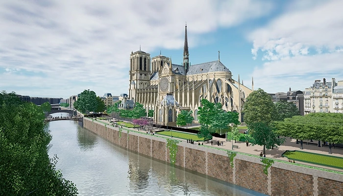 daytime view of Notre-Dame and the surrounding water