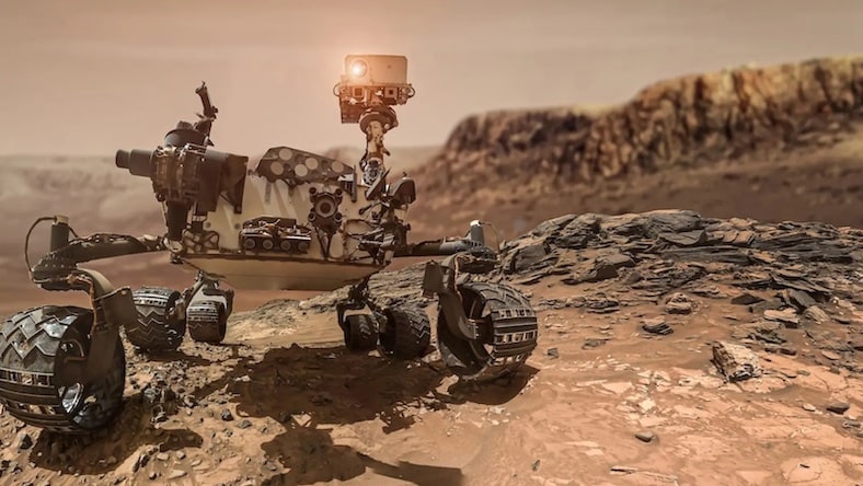 Rendering of Mars Rover on Mars