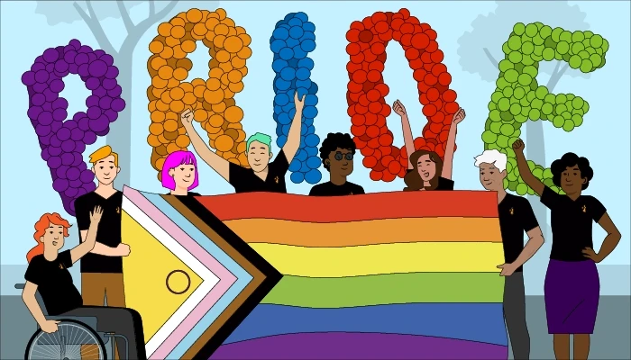 illustration of employees at a PRIDE event
