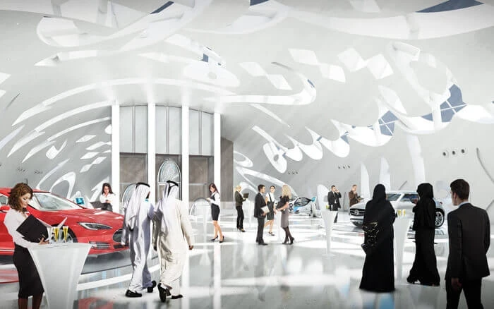 Rendering of interior of Dubai’s Museum of the Future featuring futuristic technologies from various industries
