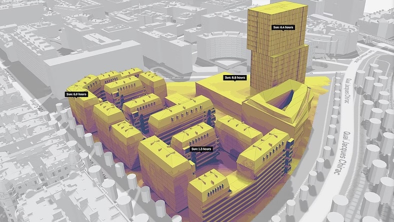 A Forma sun hours analysis of a proposed building development