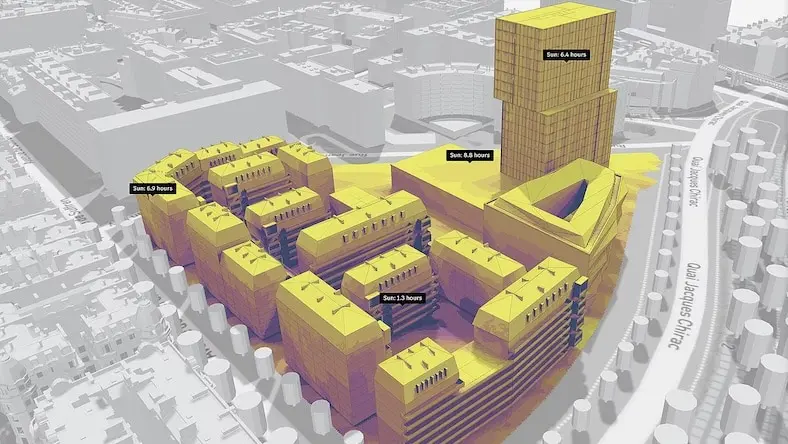 A Forma sun hours analysis of a proposed building development