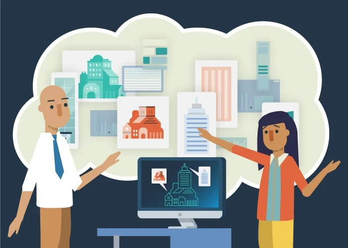 Illustration of architects optimizing building design
