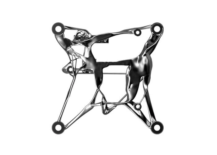 ジェネレーティブ デザインで作られた、エンジン ブロックへダイレクト マウントするフレーム部分