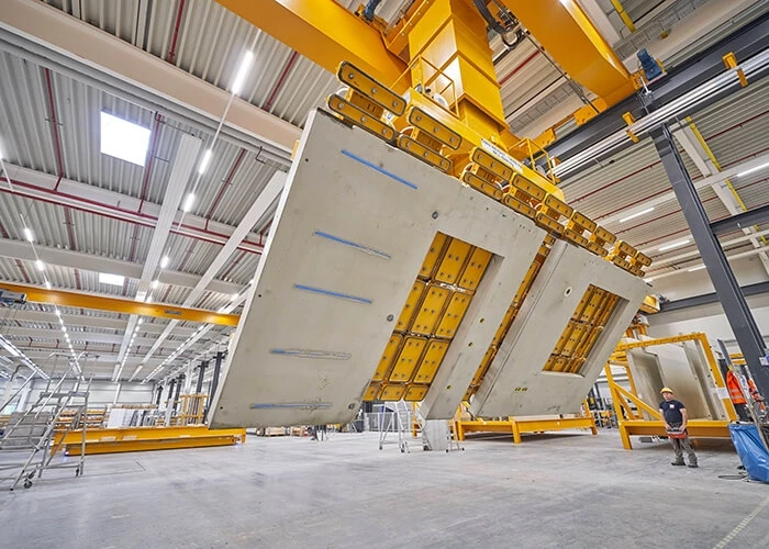 Prefabricated wall parts under construction