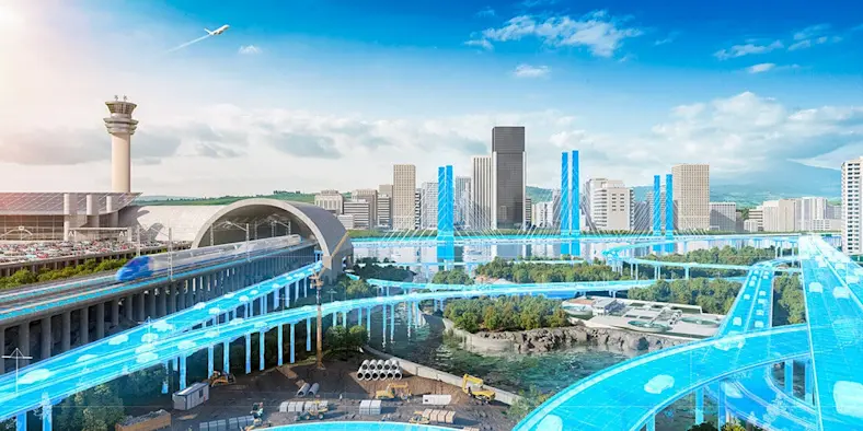 A rendering of roads in a city.