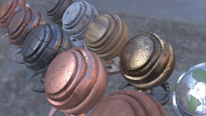 Objects rendered with different surface textures