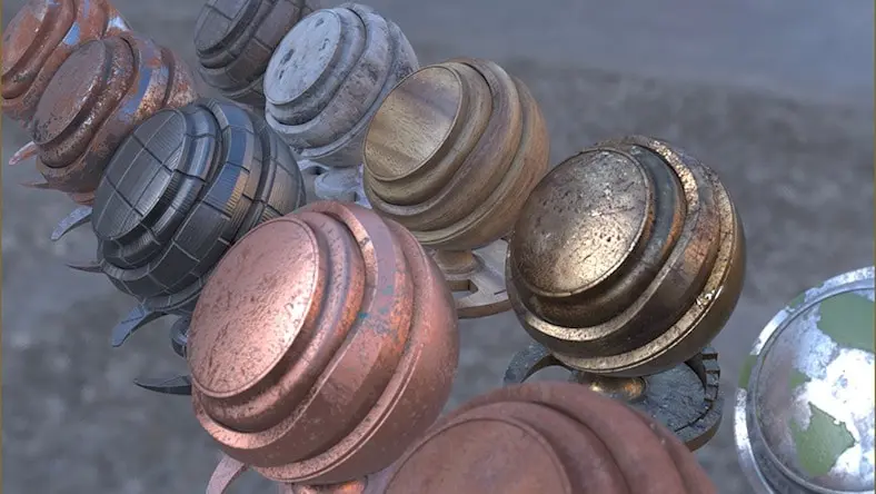 Objects rendered with different surface textures