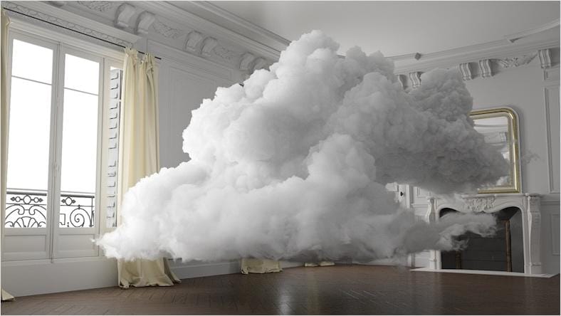A rendering shows a cloud in an empty room.