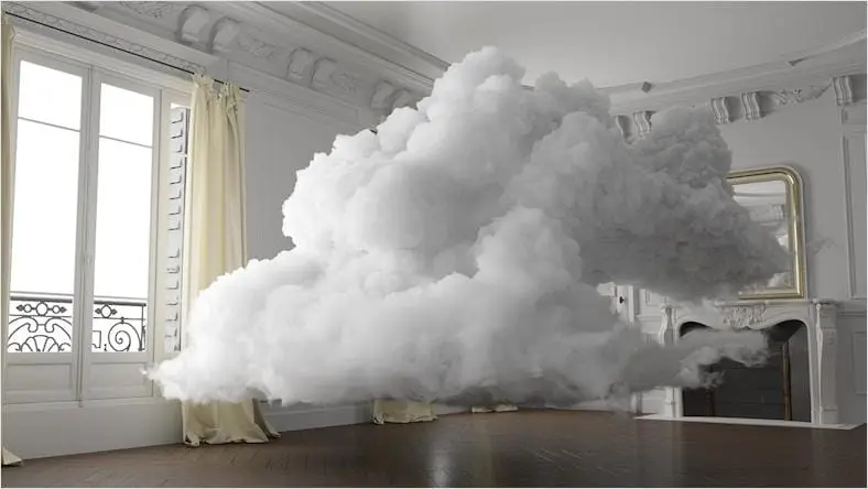 A rendering shows a cloud in an empty room.