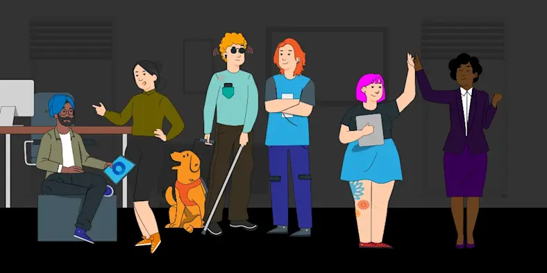 Illustration showing diverse people collaborating at work