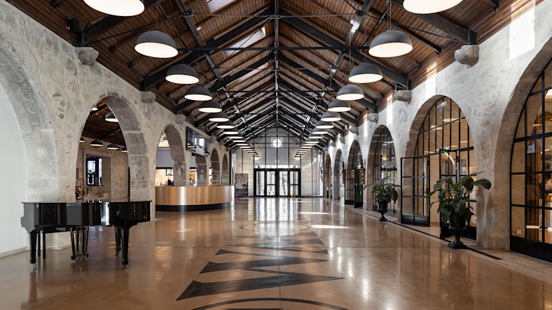 an interior view of the World of Wine complex in Porto