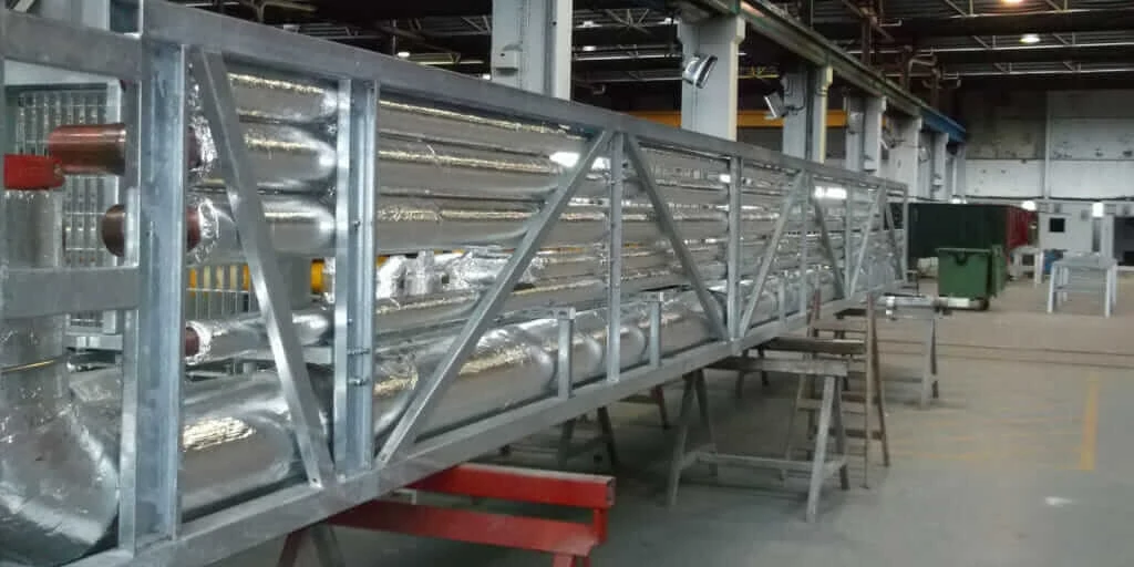 Prefabricated construction components in production at an offsite facility