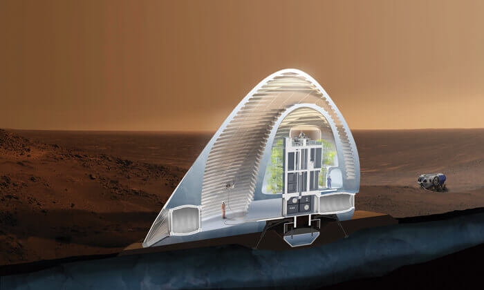 Project Mars Ice House rendering highlighting applications of robotics in architecture