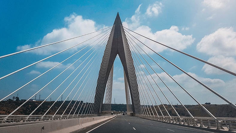A photo shows the design details of Morocco's Bouregreg River bridge span.