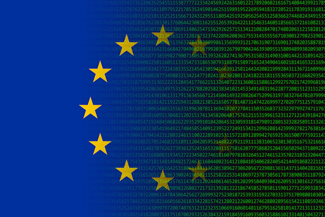 data privacy representation, circle of stars against lines of code background