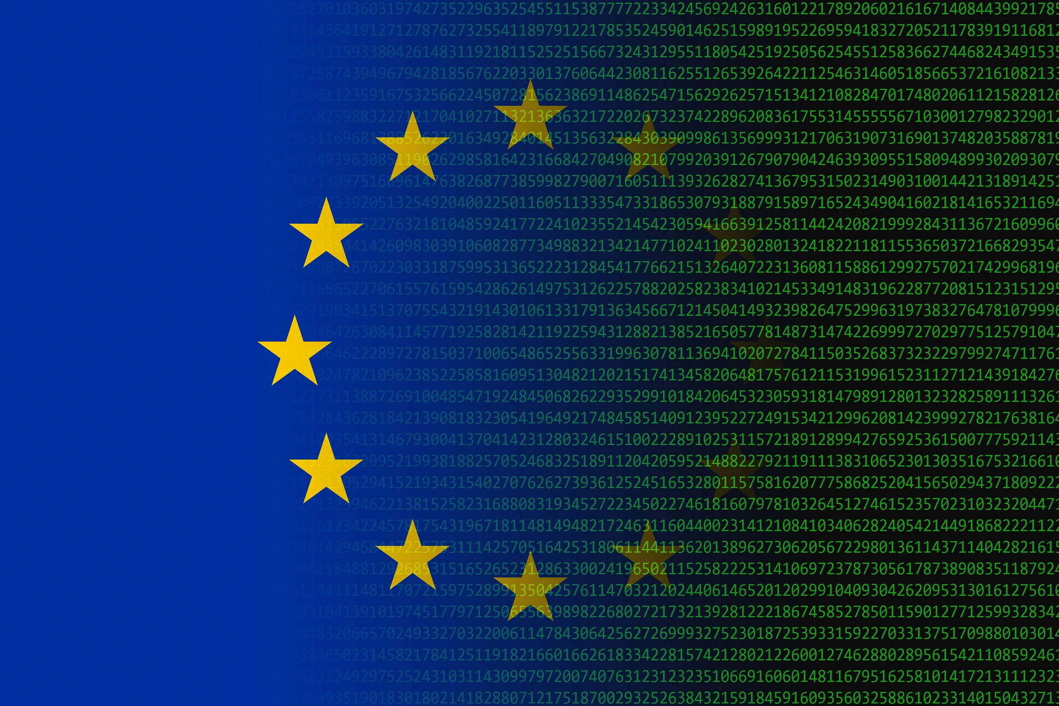 data privacy representation, circle of stars against lines of code background