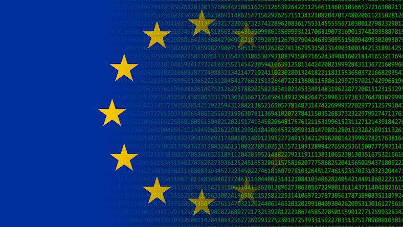 Autodesk’s commitment to data privacy for European customers data privacy representation, circle of stars against lines of code background