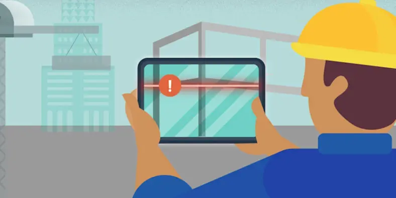 Illustration of man holding tablet on construction site