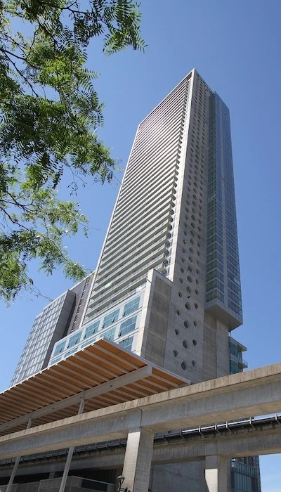 A photo of a building with guitar-pick shaped windows from Starline.