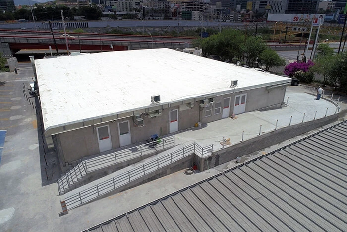 A prefabricated building built by Mexican firm CEMEX