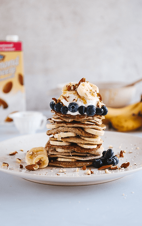 Easy Banana Blueberry Almond Pancakes