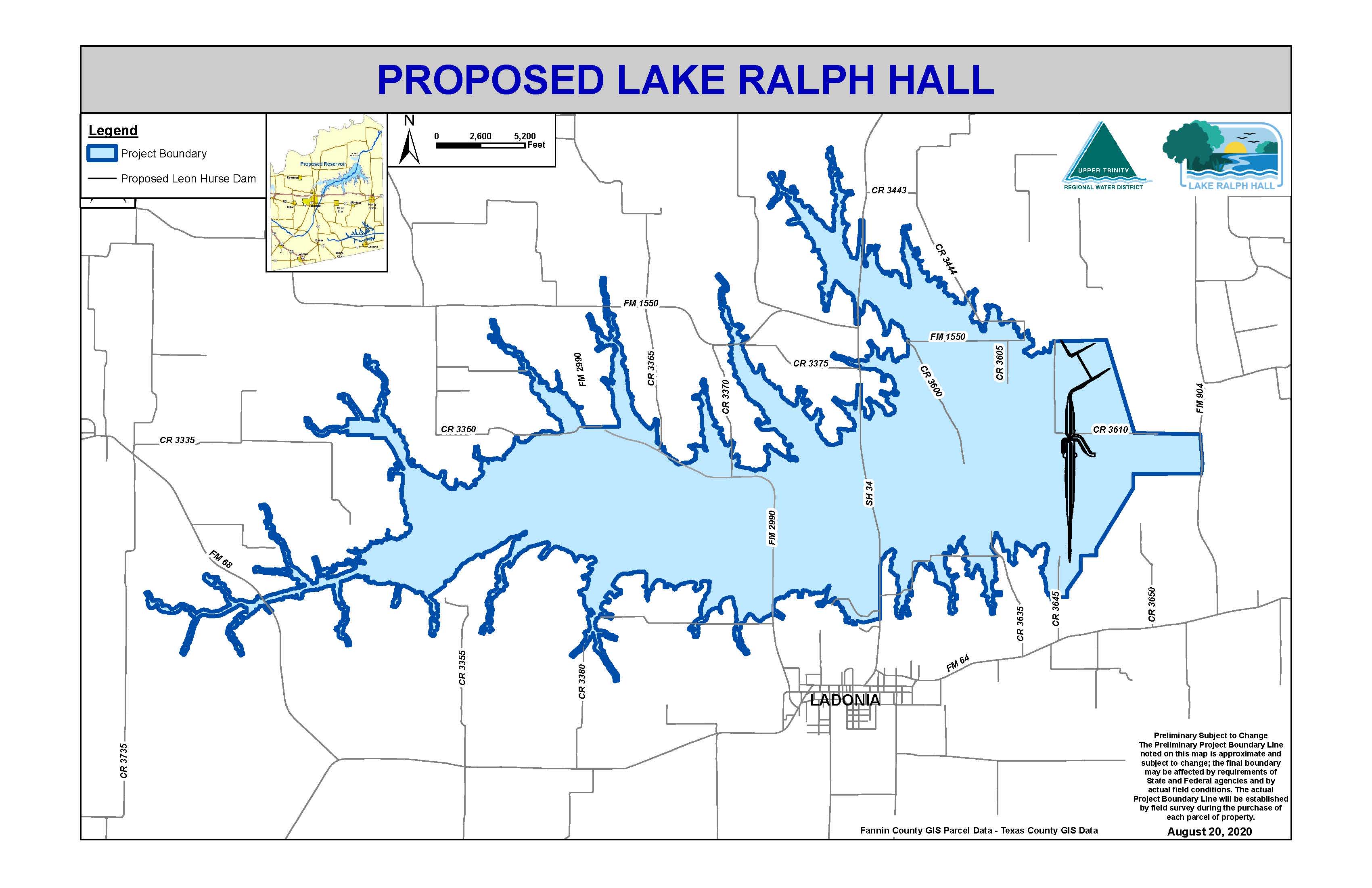 Lake Ralph Hall project boundary map, including the Leon Hurse Dam