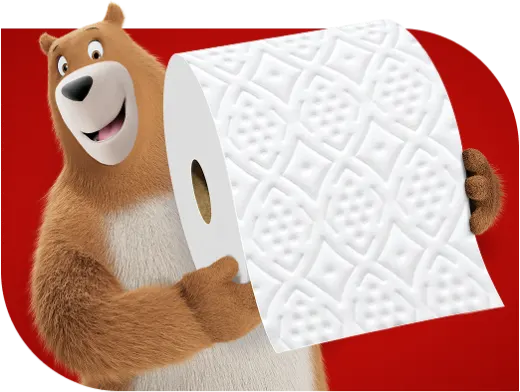 L'ours Charmin tient un rouleau de Charmin Ultra Résistant