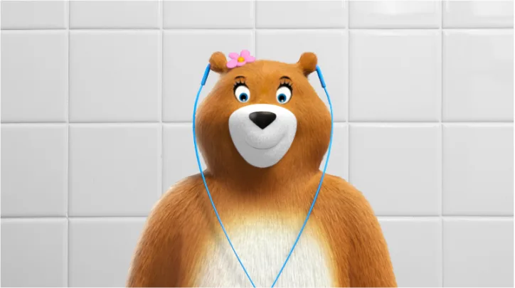 La osa Molly usando auriculares