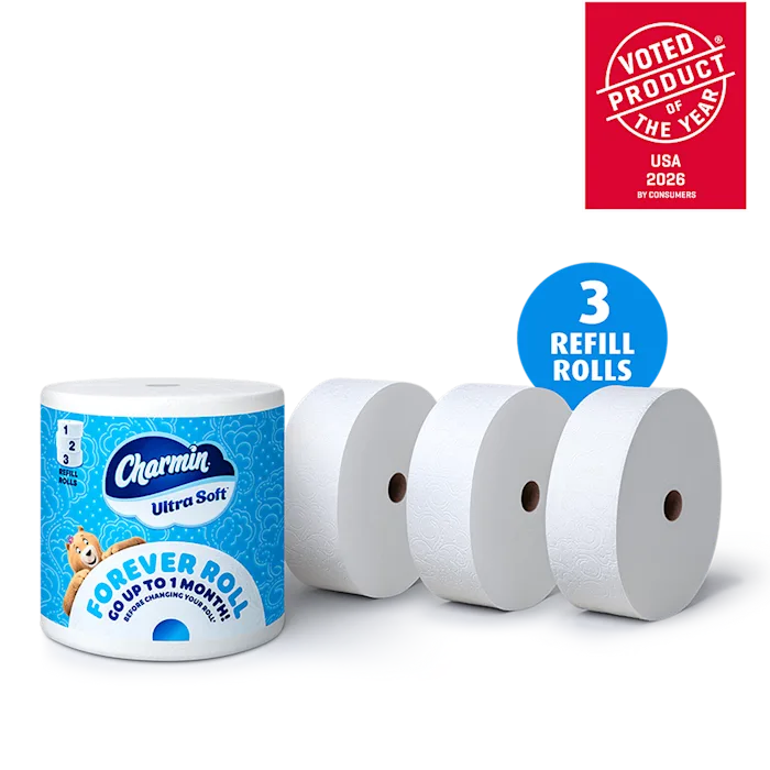 4 forever rolls, one in packaging reading 3 refill rolls