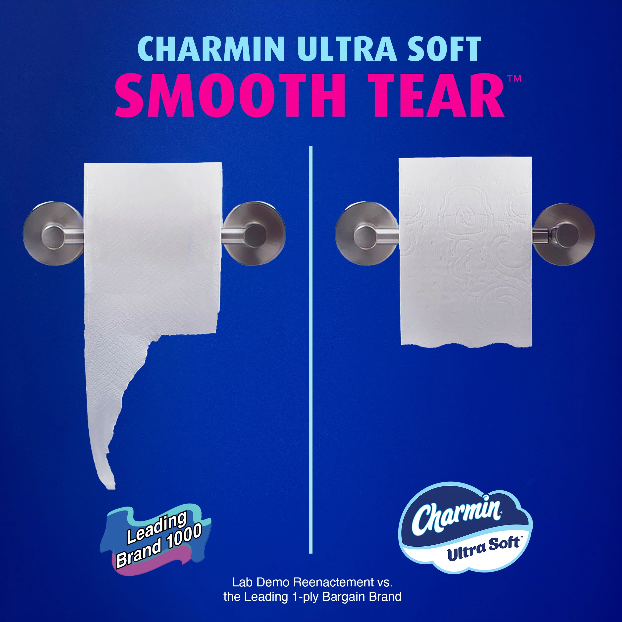 Tear Demo of Ultra Soft Smooth Tear against competitor showing off the wavy perforation