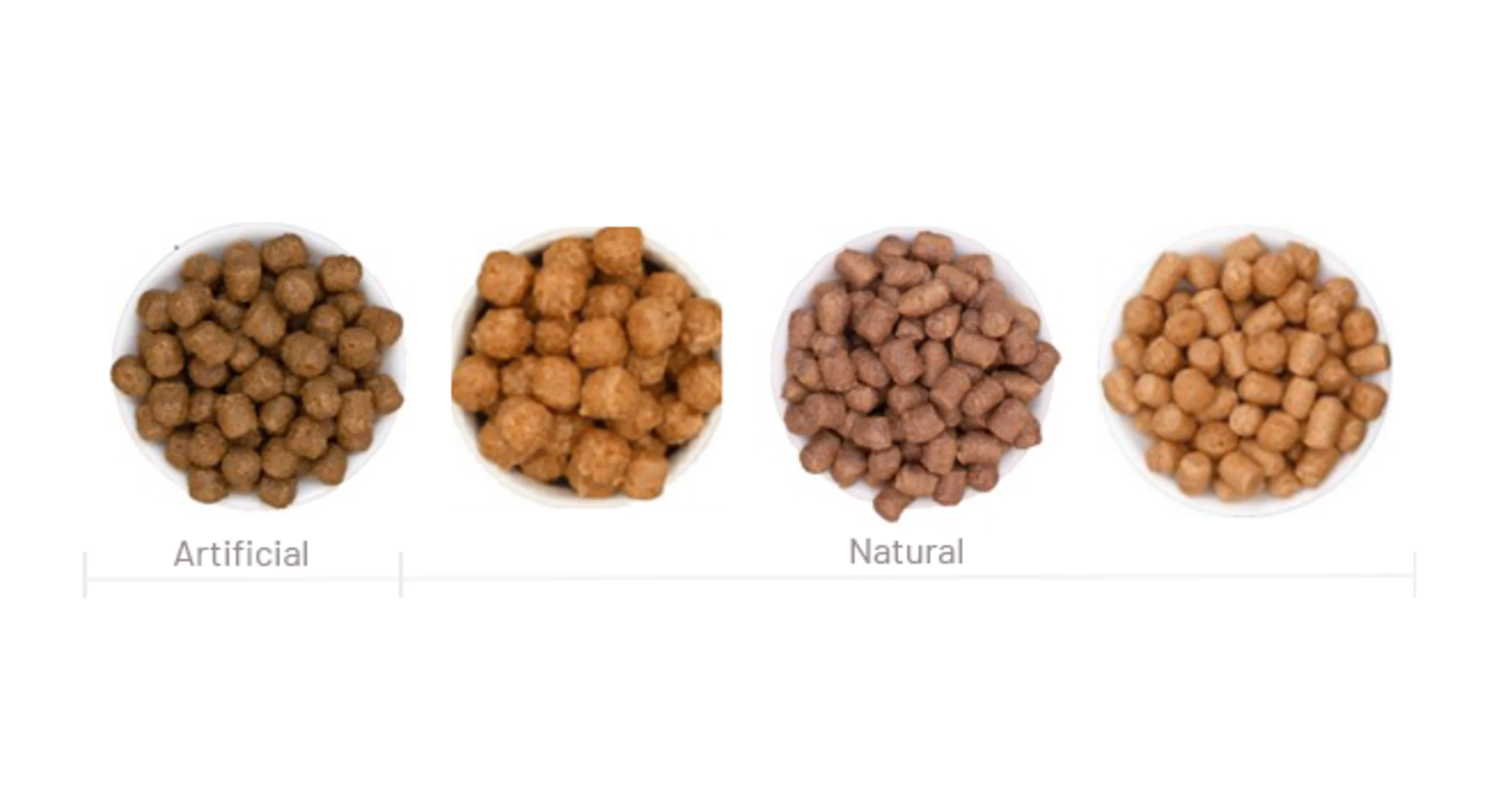 Brown cereal blurb Left to right: FD&C Yellow #5/Red #40/Blue #1 (tartrazine/allure red/brilliant blue), clean label apple, black carrot/turmeric, clean label caramelized sugar.