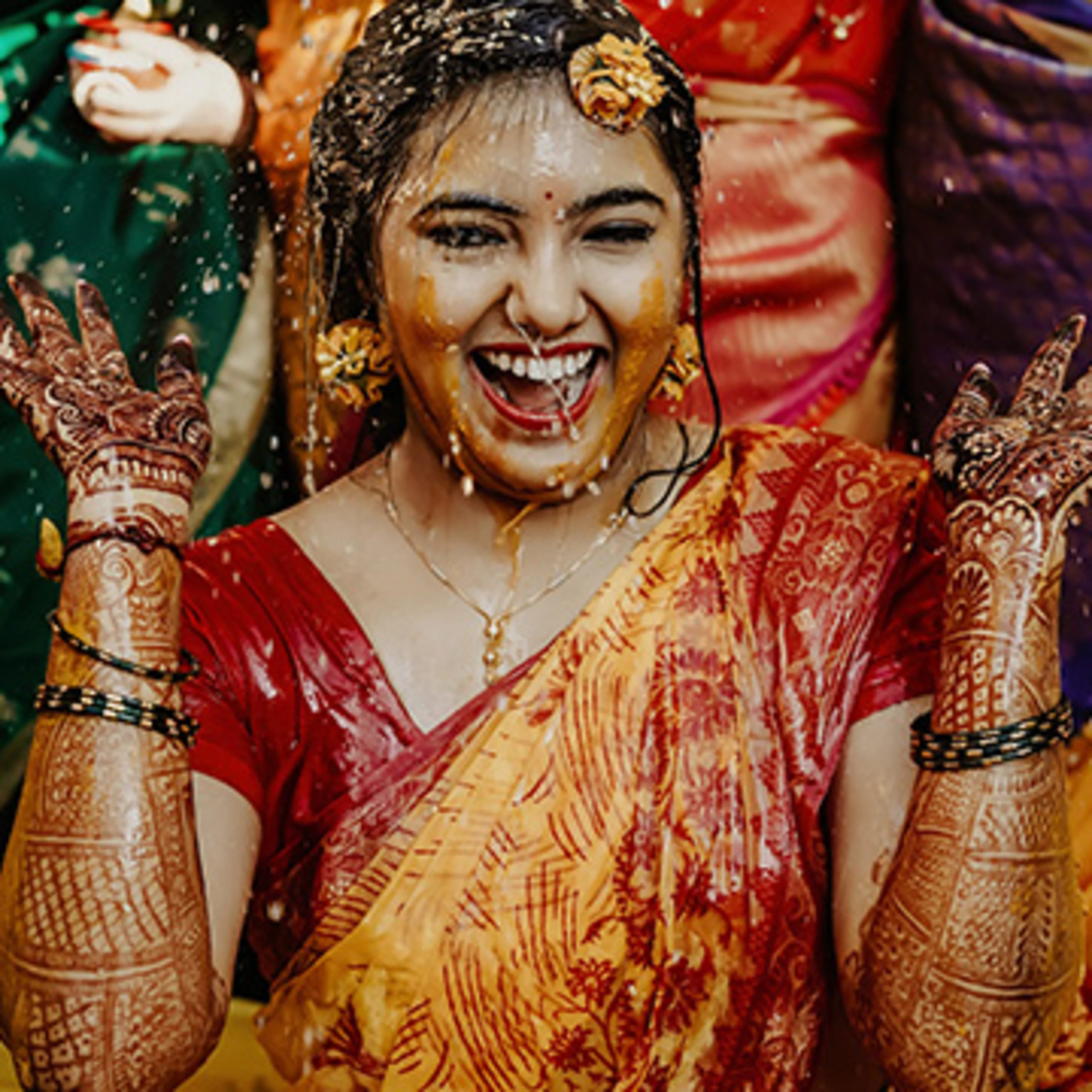 Red is a color of purity in India In India, brides often wear red and paint their hands with red henna