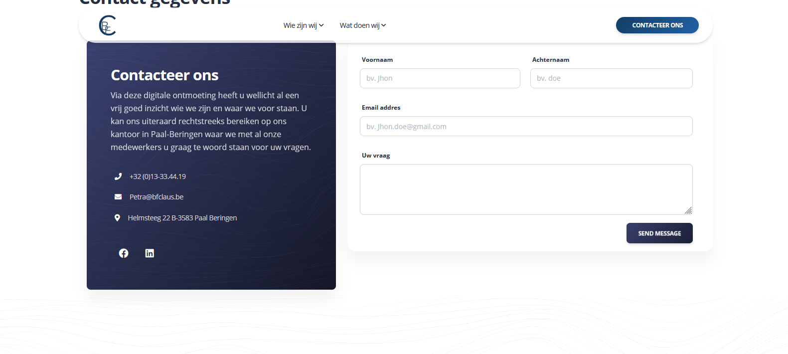 screenshot website bfc contacteer pagina