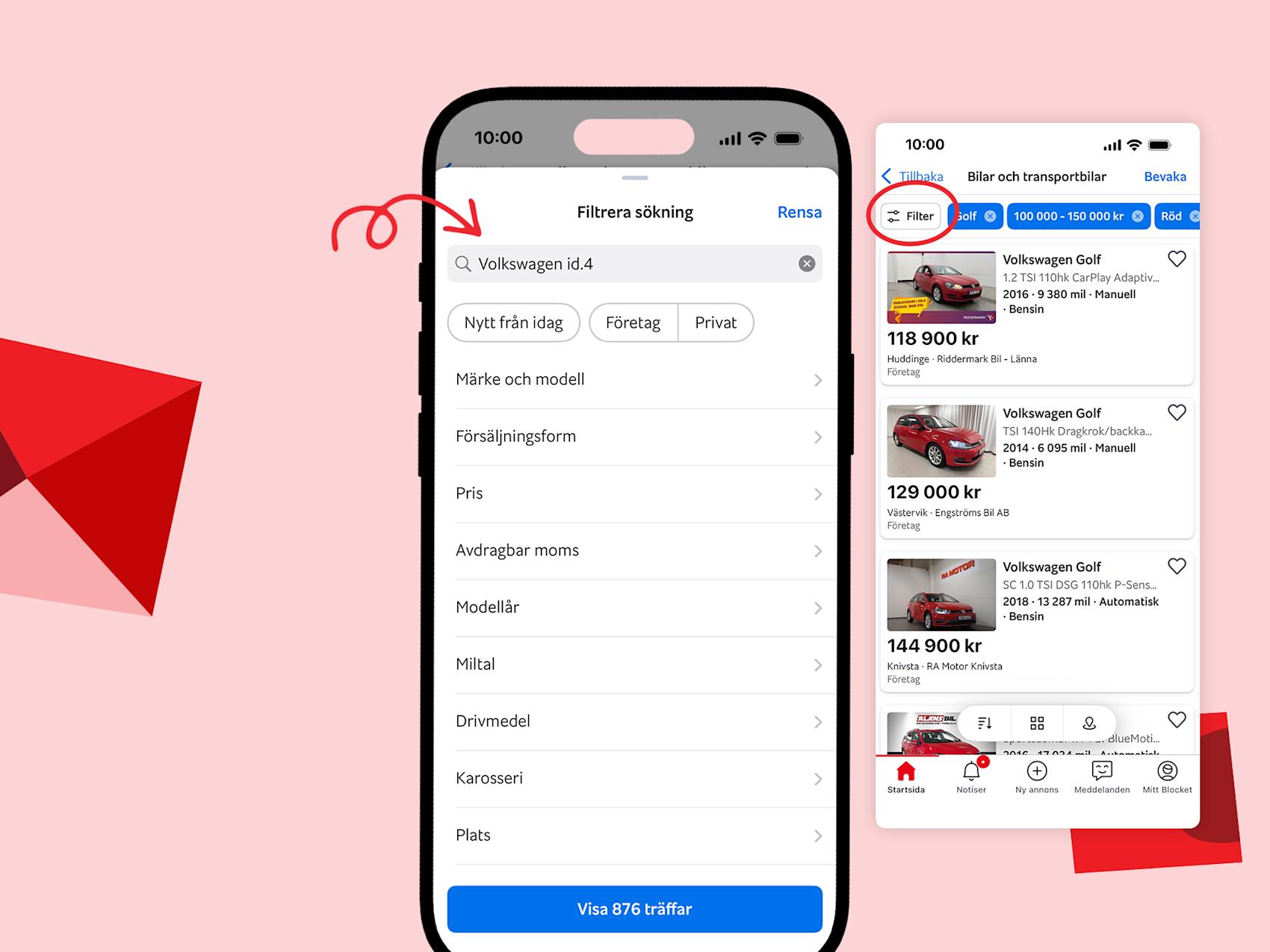 Grafik som visar hur du använder kartsök på Blocket