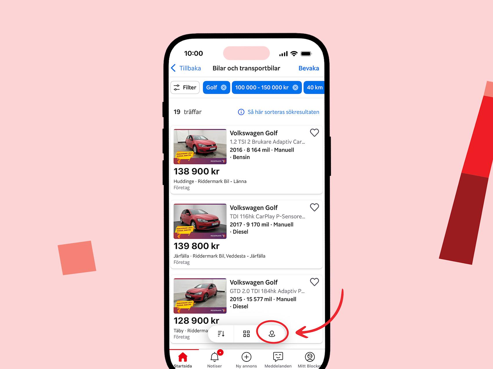 Grafik som visar kartsöket på Blocket