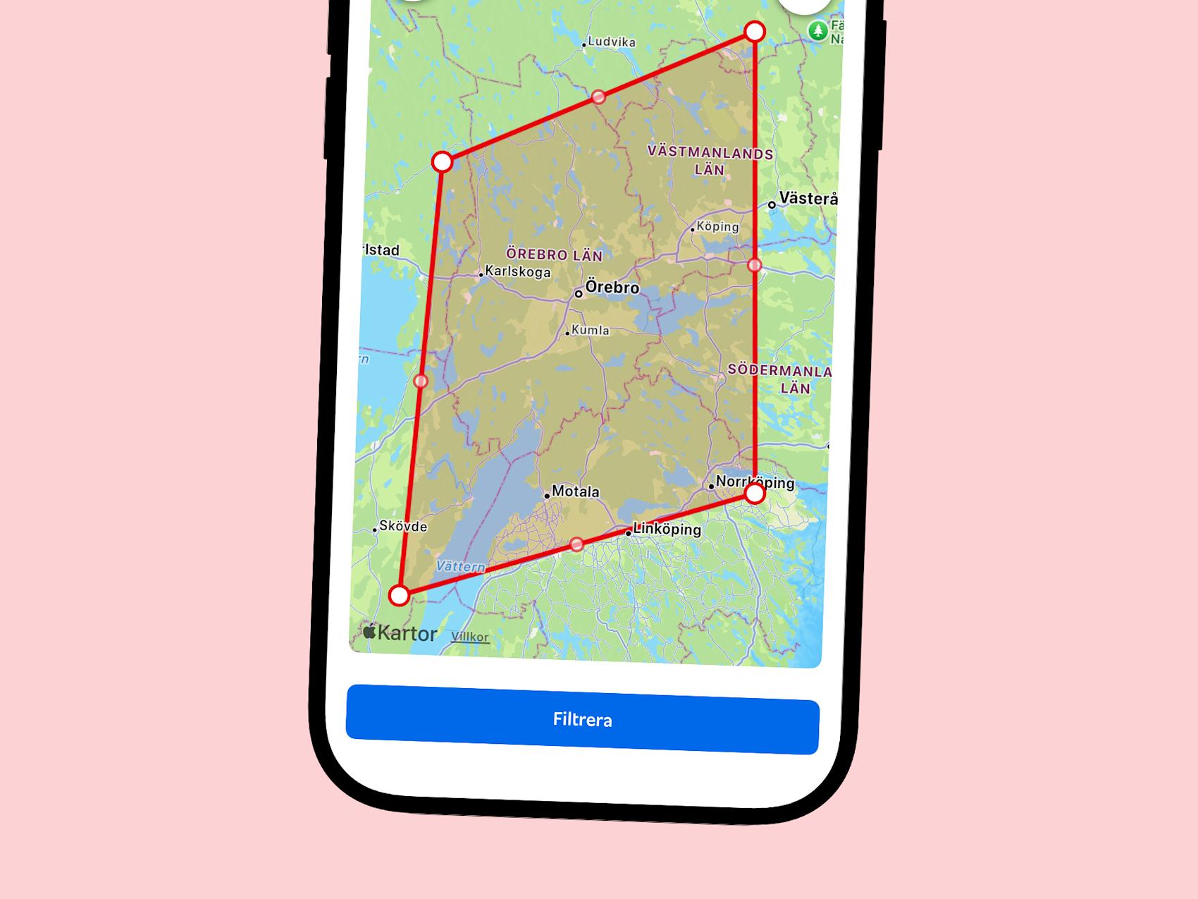 Mobil som visar kartsök på Blocket