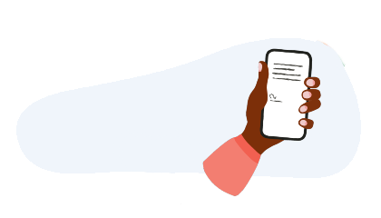 Tecknad hand som håller i mobil